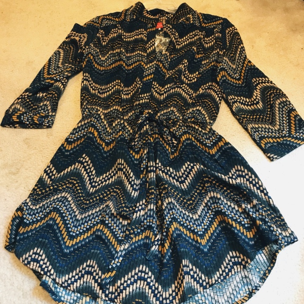 Akira Blue/Gold Patterned Dress